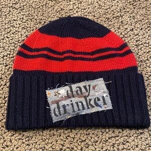 NWOT Red and Blue Knit Hat with Patch on Front